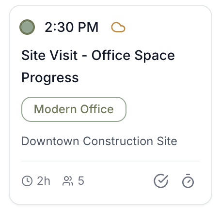 Calendar: Site Visit - Office Space Progress