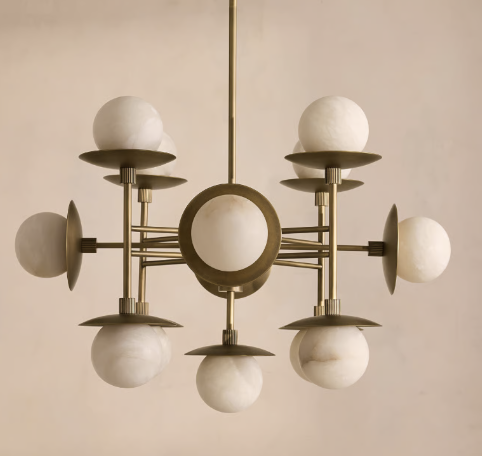 Brass chandelier with alabaster globes